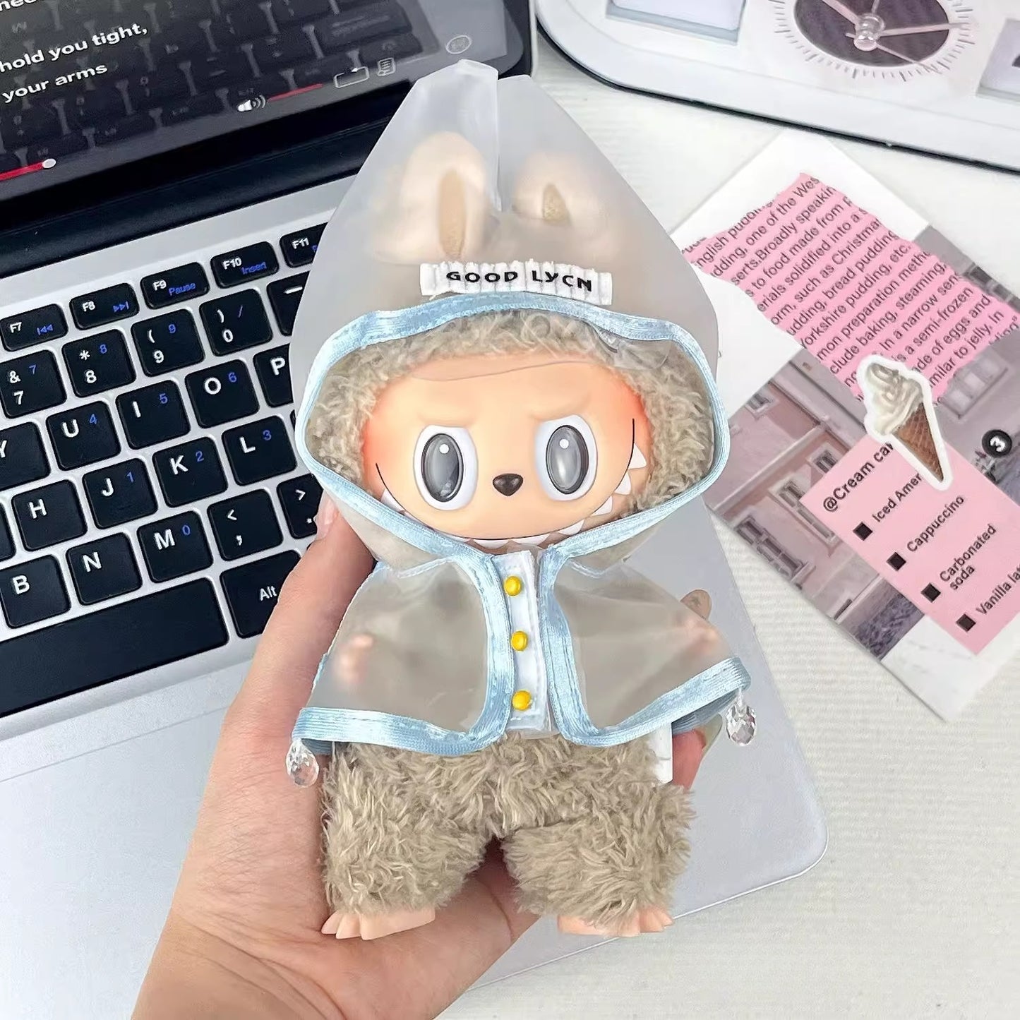 17cm Labubu Cute Clear Minimalist Raincoat Set | Doll Clothes