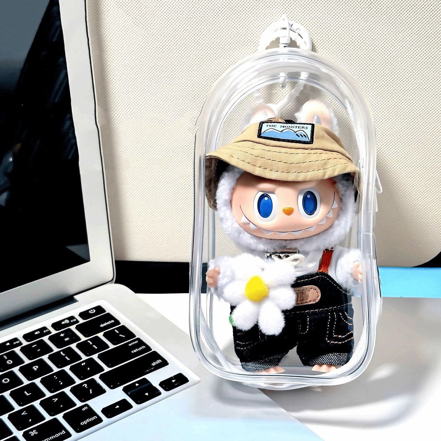 POP MART Labubu Sit-Sit Party Protective Case - Waterproof Clear Dustproof Cover + Carry Bag for 17cm Vinyl Figures