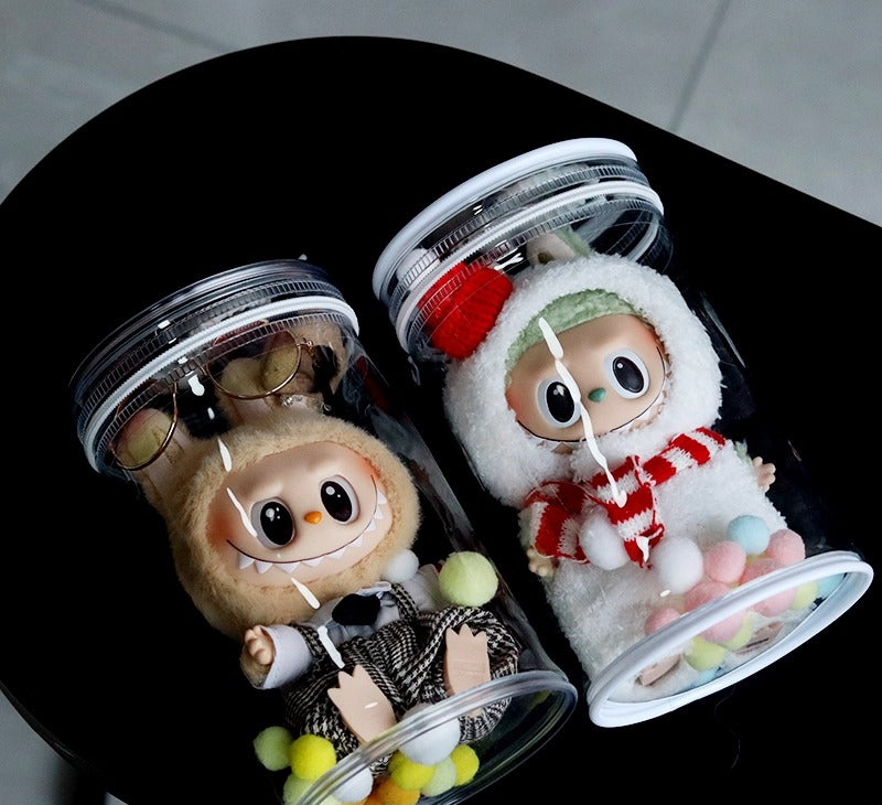 Labubu V1 V2 Vinyl Figure Case - Clear Cylinder Storage & Display Carrier for Doll
