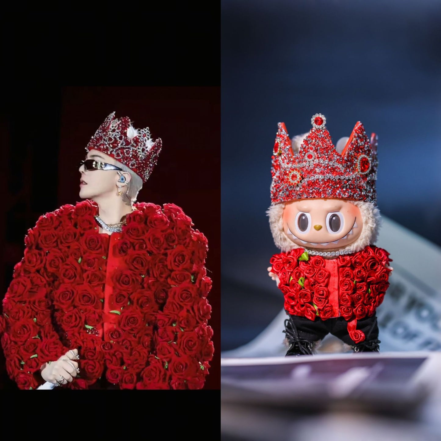 LABUBU Handmade Doll Clothes - GD Concert Rose Outfits - Korean Red Rose Style for 17cm/6.7" Plush Dolls
