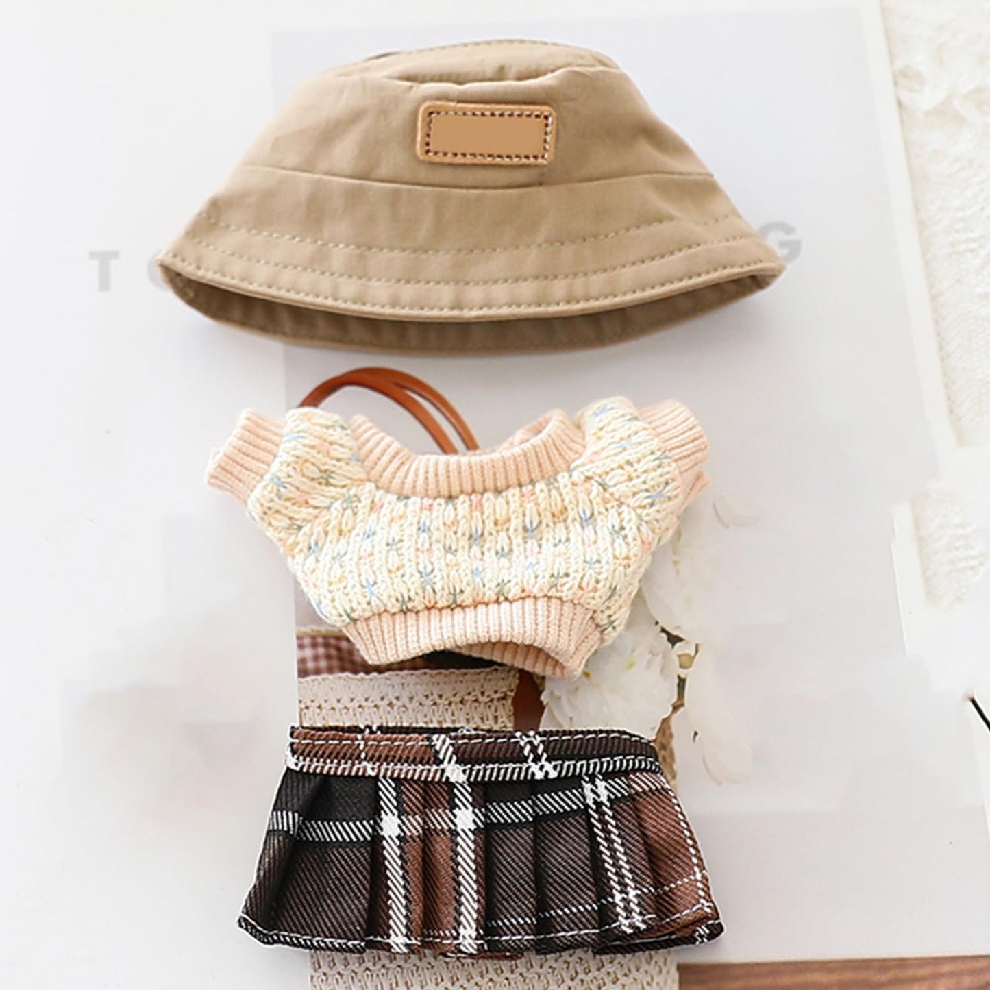 Clothes for 17cm LABUBU Sweater Clothes Accessories(No Doll Only Clothes), Stylish Outfit Suitable for 6.7inch (17cm) Doll Soft Clothing Replacement(WhiteA+hat+Dress)