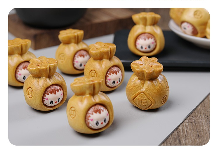 LABUBU Carved Wooden Pendant - 3D Lucky Charm for DIY Jewelry & Keychains