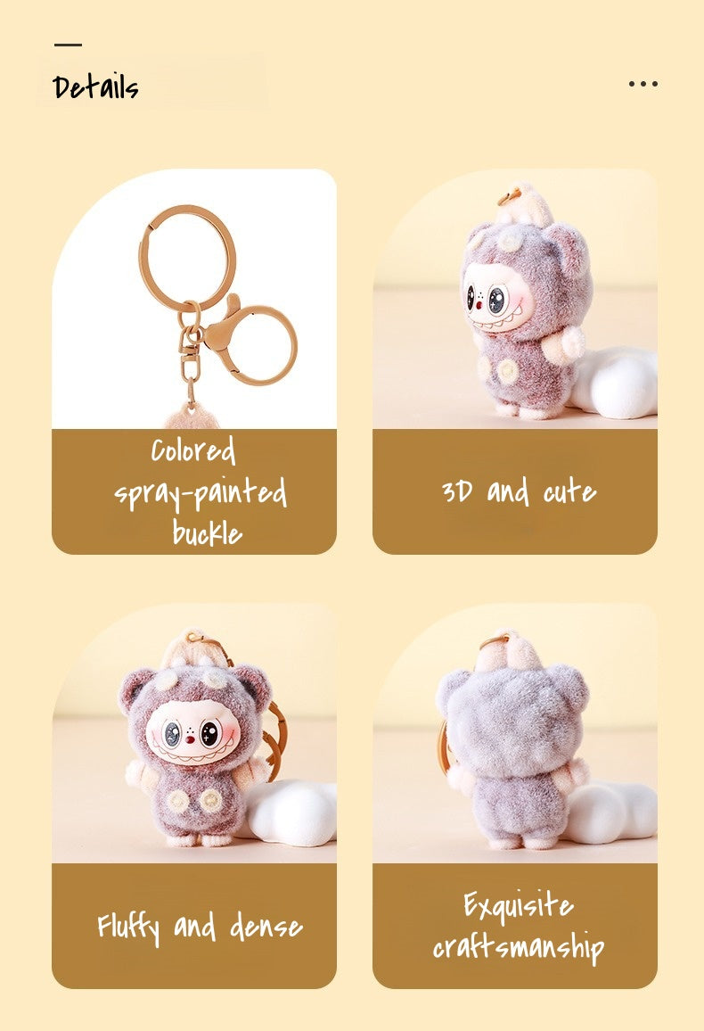 Cute Fluffy LABUBU Keychain - Cartoon Flocked Pendant for Bags & Keys