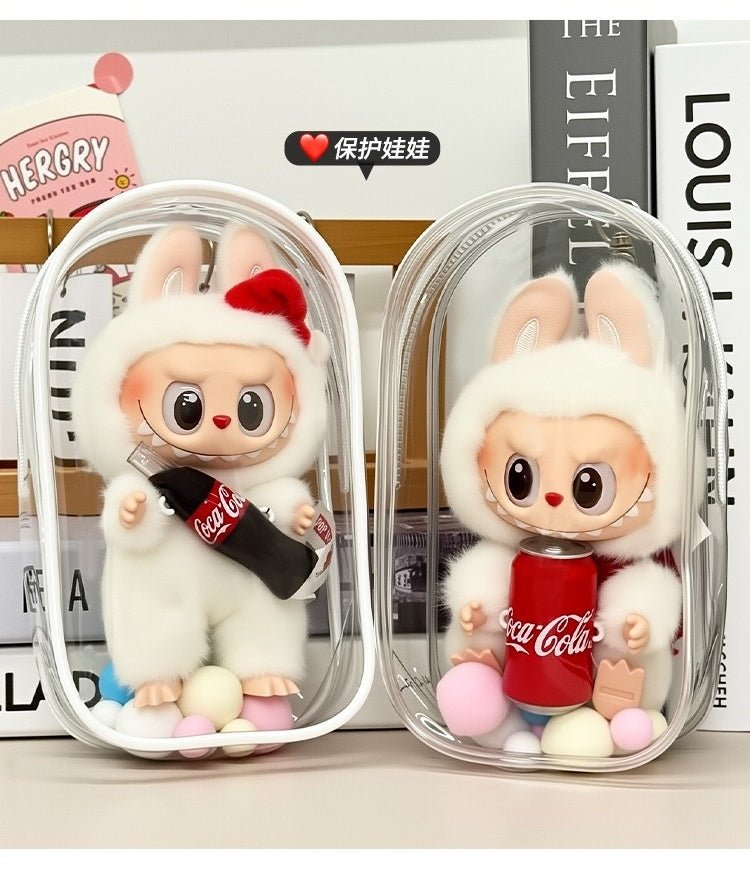 POP MART Labubu Sit-Sit Party Protective Case - Macaron Color Dust Cover + Carry Bag for 17cm Vinyl Figures