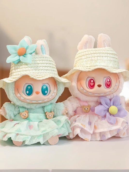 Labubu Gen 1-3 Doll Clothes | Straw Hat & Dress Outfit Set (Clothes Only)