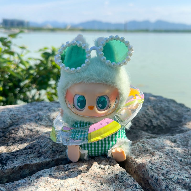 POP MART Labubu Doll Swimsuit Set - Summer Vacation Outfit w/Green Float for Gen 1/2/3 Vinyl Figures 17cm (No Doll Included)