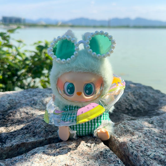 POP MART Labubu Doll Swimsuit Set - Summer Vacation Outfit w/Green Float for Gen 1/2/3 Vinyl Figures 17cm (No Doll Included)