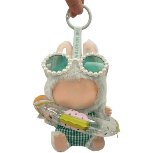 LABUBU Clothes Outfits Summer Accessories Set, Swimming 3-piece Set (no Doll) (Green Polka dot Swimsuit + Green Swimming Ring + Green Glasses)