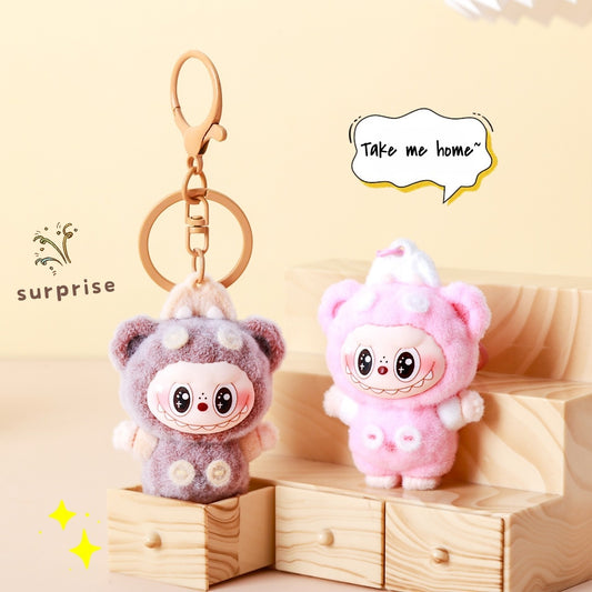Cute Fluffy LABUBU Keychain - Cartoon Flocked Pendant for Bags & Keys