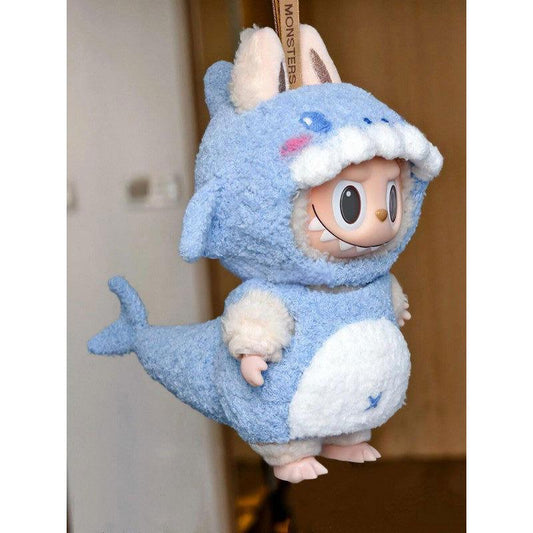Labubu Blue Shark Outfit Set - Cute Vinyl Blind Box Keychain Clothes for Doll