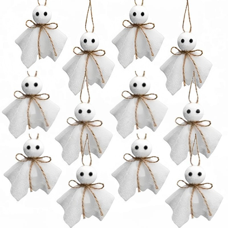 16 Pcs Halloween Ghost Hanging Ornaments, 3 Inch Small Hanging Ghosts Tree Ornaments, Farmhouse Rustic Cloth Ghosts Hanging Decoration for Haunted House Party Yard Tree Decor