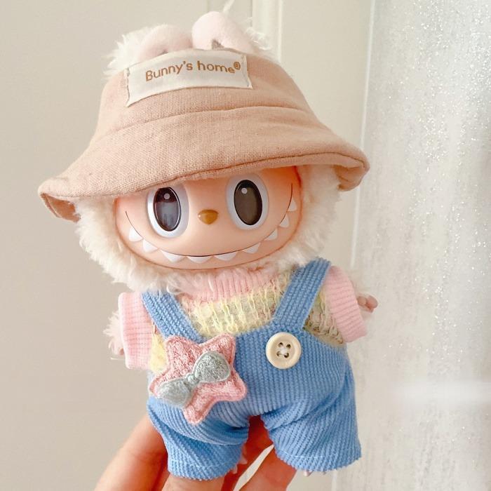 17cm Labubu Handmade Couple Outfit Set | Macaron Swaeter + Matching Overalls | Vinyl/Plush-Compatible Clothes Only with Detachable Keychain Charm