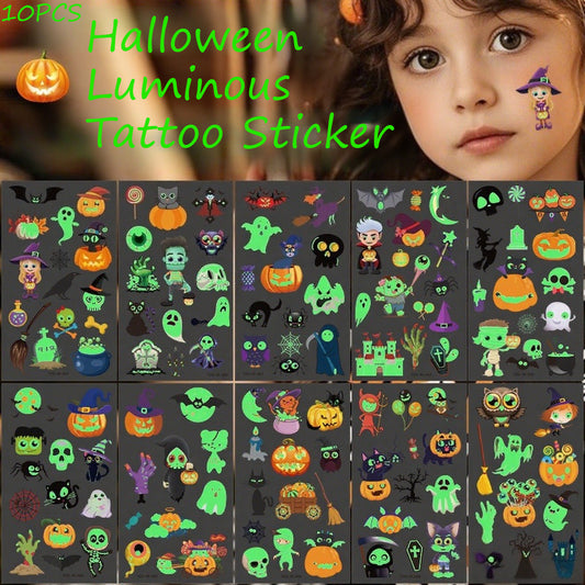 Glow in The Dark Halloween Tattoos - Temporary UV Face/Body Art for Kids Party Scary