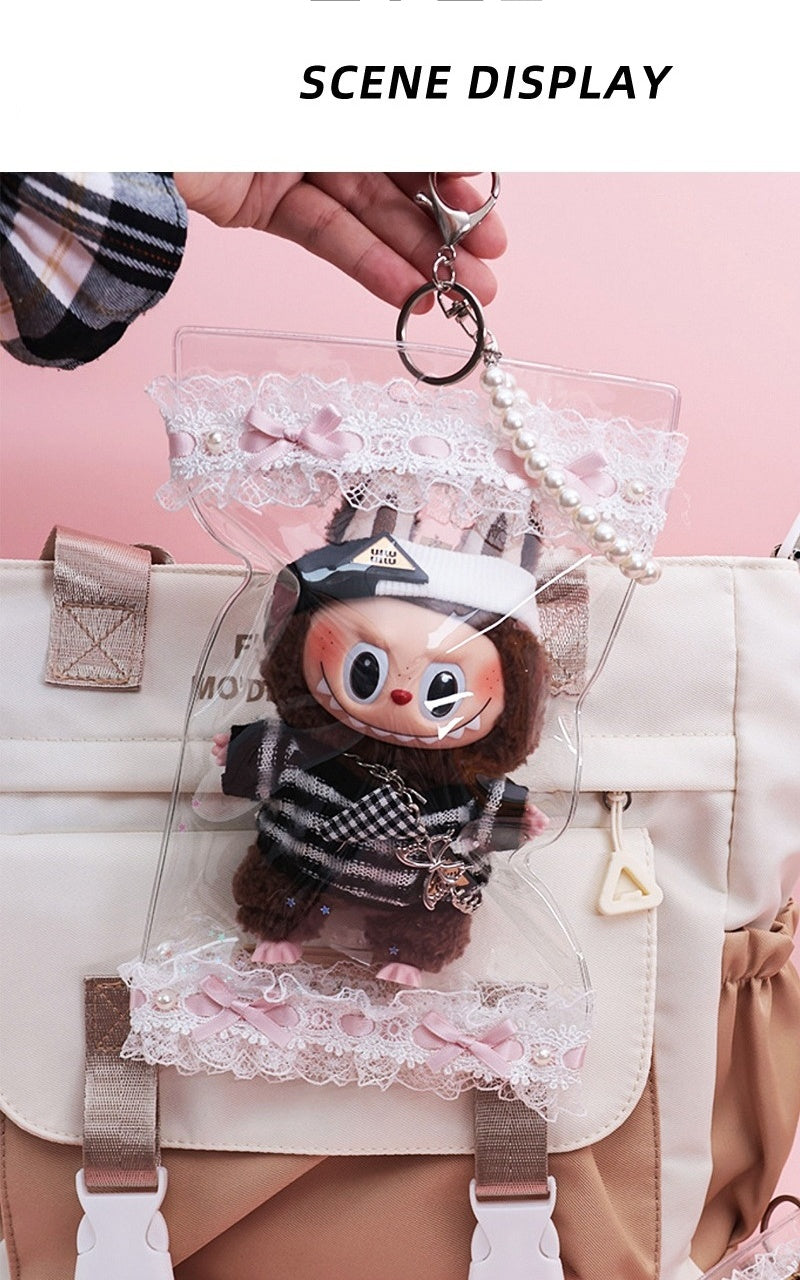 NEW Labubu 12cm Waterproof Case - Macaron Carrier w/ Lace Handle (Fits Gen1/2)