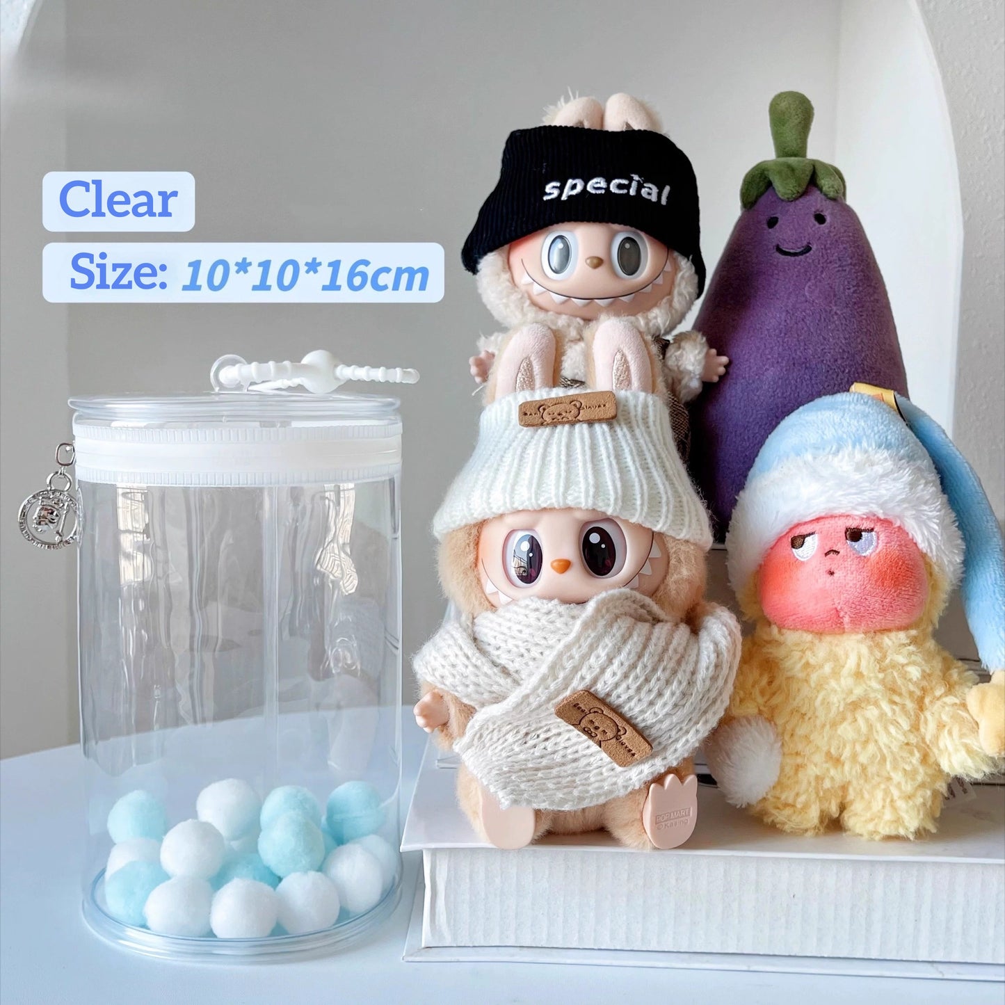 2025 New Pop Mart Labubu Mini Can Bag | Clear Acrylic Storage Display Case with Detachable Shoulder Strap | Fits 15-17cm Plush Dolls & Blind Box Figures