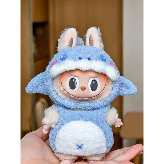 Labubu Blue Shark Outfit Set - Cute Vinyl Blind Box Keychain Clothes for Doll