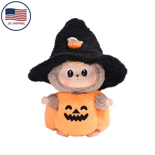 17cm Labubu 1st-2nd Gen Halloween Pumpkin Costume Set with Black Witch Hat | Clothes Only Replacement Outfit for Vinyl/Plush Keychain Charms