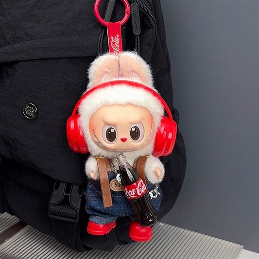 POP MART Labubu Doll Clothes Set - Cute Overalls + Headphones + Shoes for Gen 1/2/3 Figures (Sitting/Standing Poses) | 17cm Vinyl Outfit