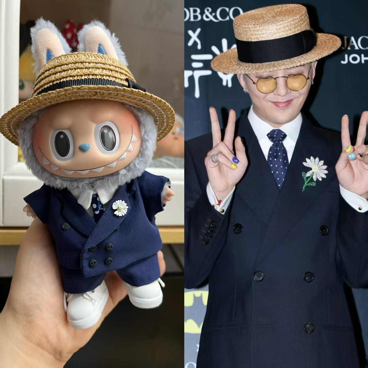 Handmade LABUBU Clothes (17CM), G-Dragon Style Navy Blue Suit Outfit – Korean GD Fashion Style Doll Clothes