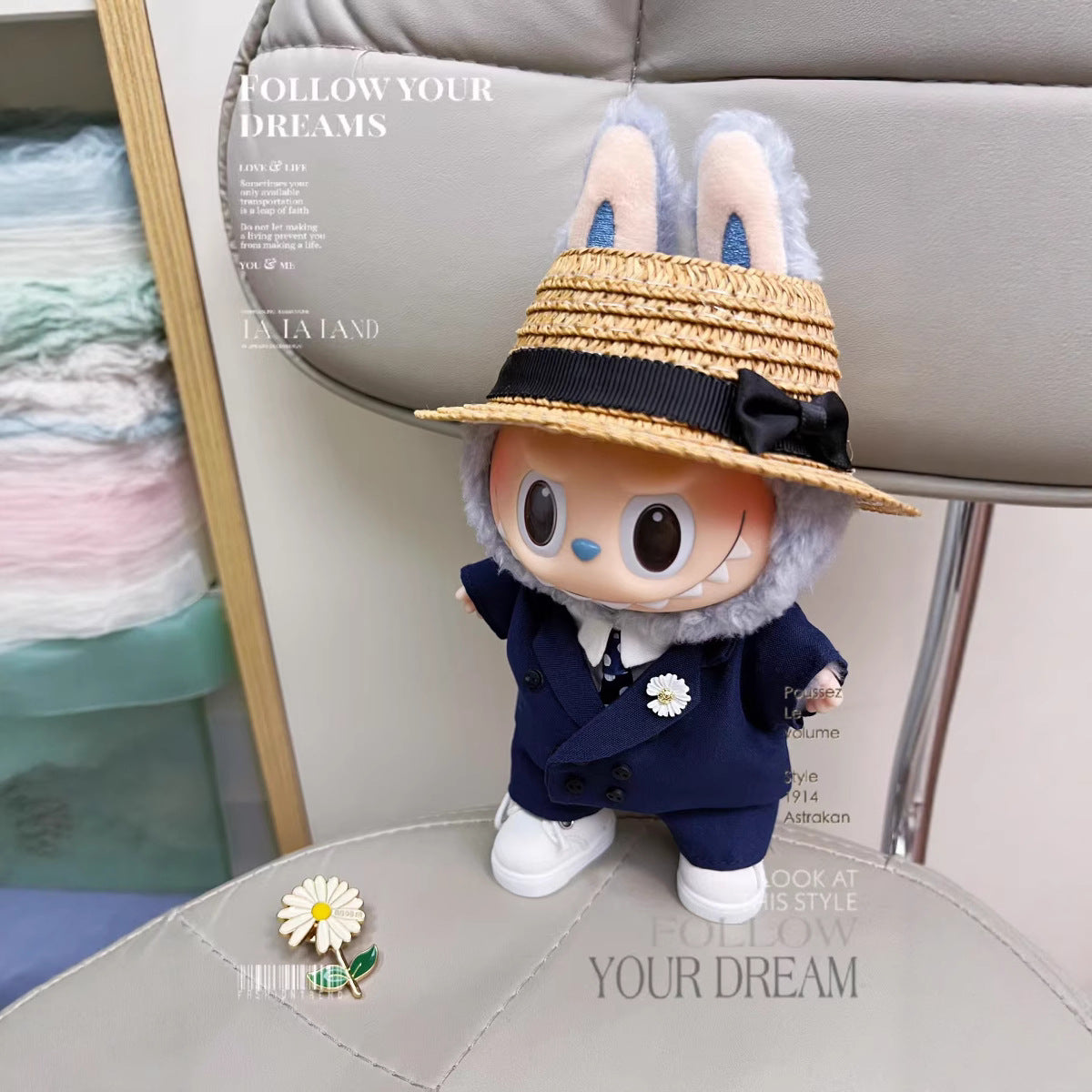 Handmade LABUBU Clothes (17CM), G-Dragon Style Navy Blue Suit Outfit – Korean GD Fashion Style Doll Clothes