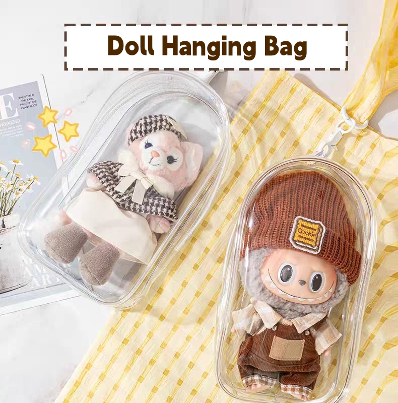 POP MART Labubu Sit-Sit Party Protective Case - Waterproof Clear Dustproof Cover + Carry Bag for 17cm Vinyl Figures