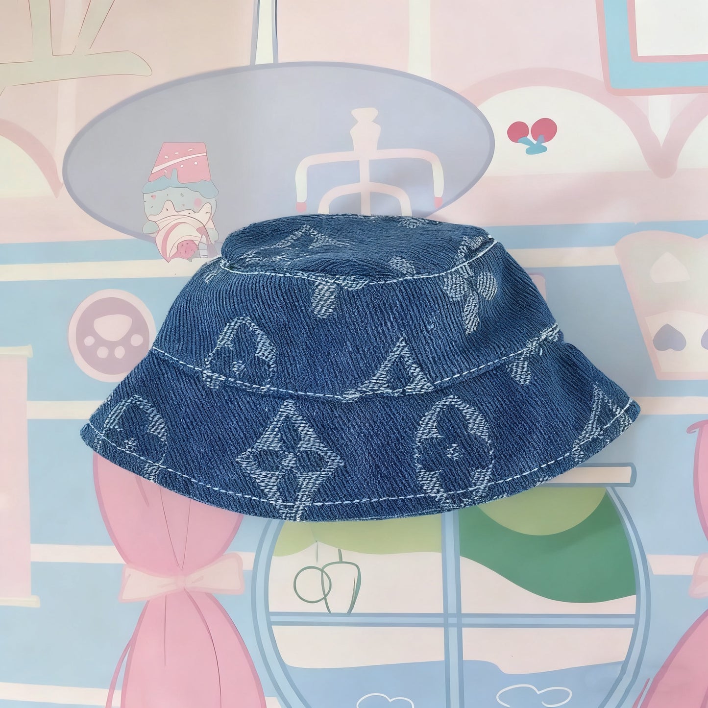 17cm/15cm Labubu Gen 1-2 Handmade Embroidered Clover Denim Hat Set | Vinyl/Plush-Compatible Clothes Only with Detachable Keychain Charm for Seated/Standing Dolls