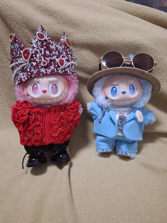 Handmade 17cm Labubu G-Dragon's Concert Red Rose Crown Outfit Set