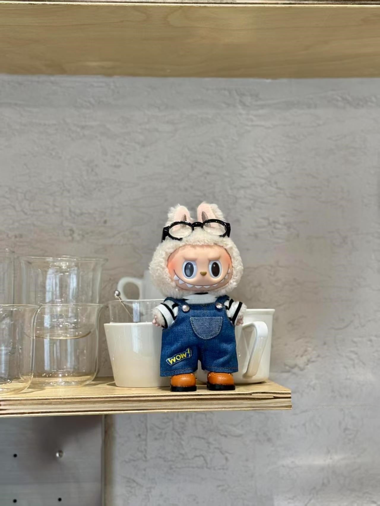 POP MART Labubu Doll Clothes Set - Overalls + T-Shirt for Gen 1/2/3 Vinyl Figures 17cm (No Doll Included) | Keychain Outfit