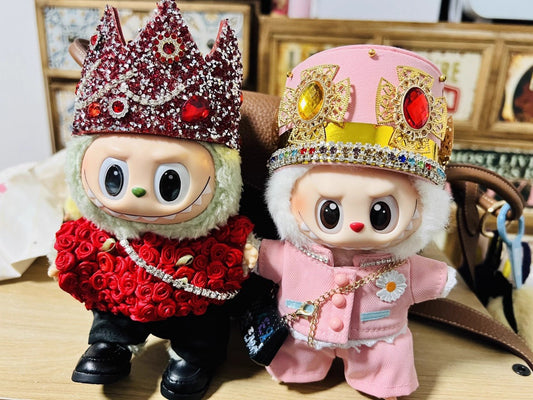 Handmade 17cm Labubu G-Dragon's Concert Red Rose Crown Outfit Set