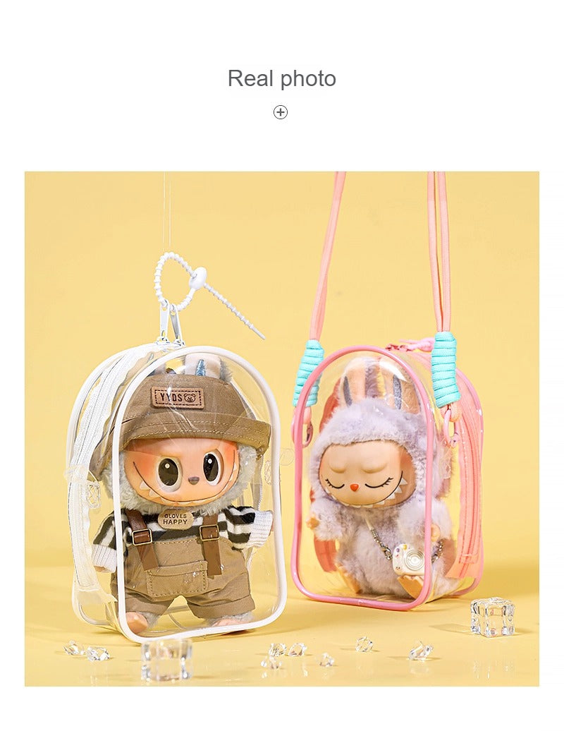 LABUBU Cotton Doll PVC Clear Itabag | Dustproof Carrier for Outings, Display & Charm Storage