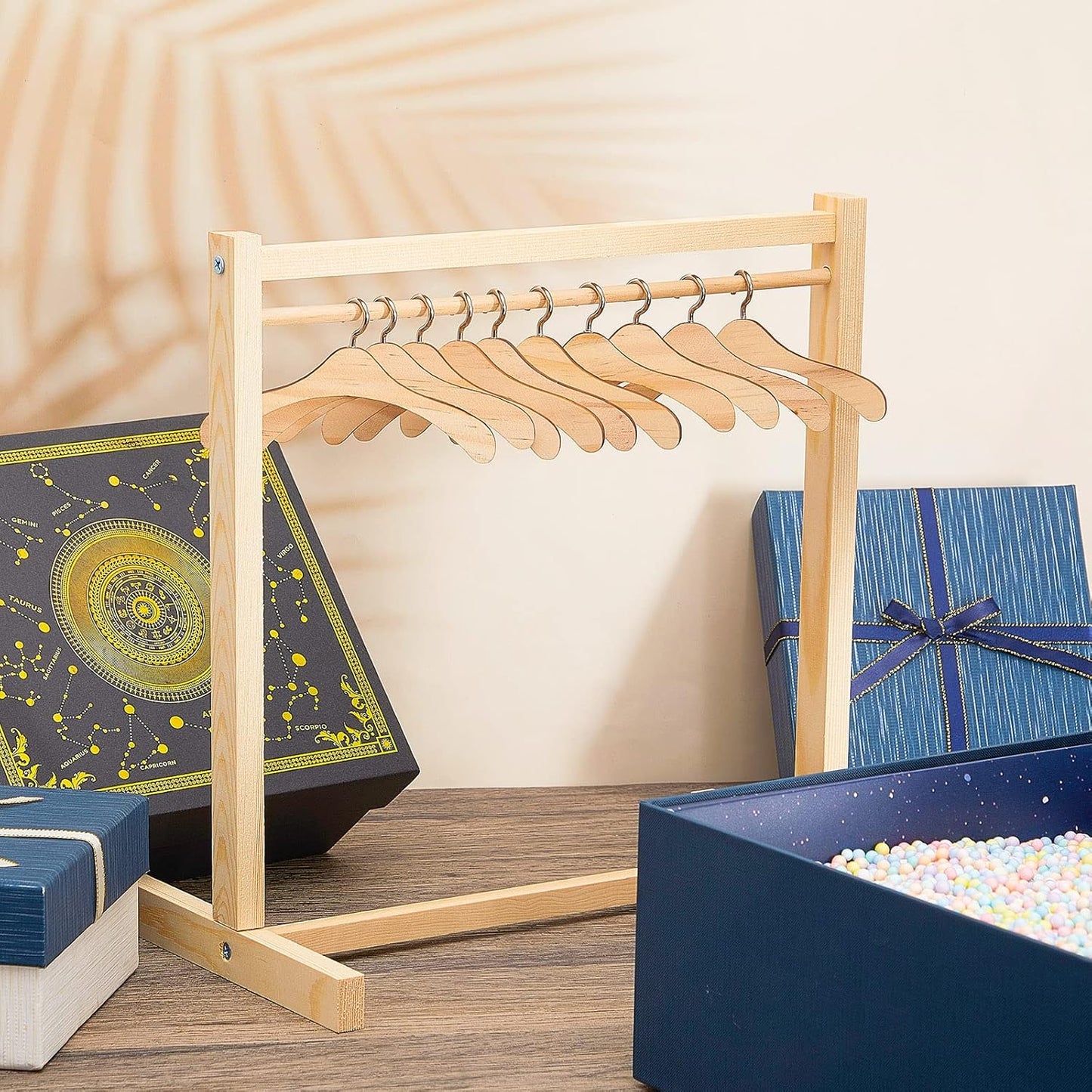 7-piece Set Doll Garment Rack with Wooden Clothes Hanger for LABUBU Clothes Mini Hangers Wardrobe Furniture Accessories for 17Cm LABUBU Plush Doll (Wood)