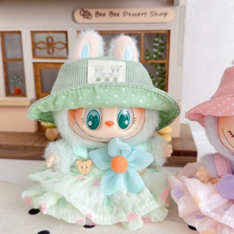 Labubu Summer Pastel Dress Set - Mint Green Tulle Skirt & Bonnet for Have a Seat Series