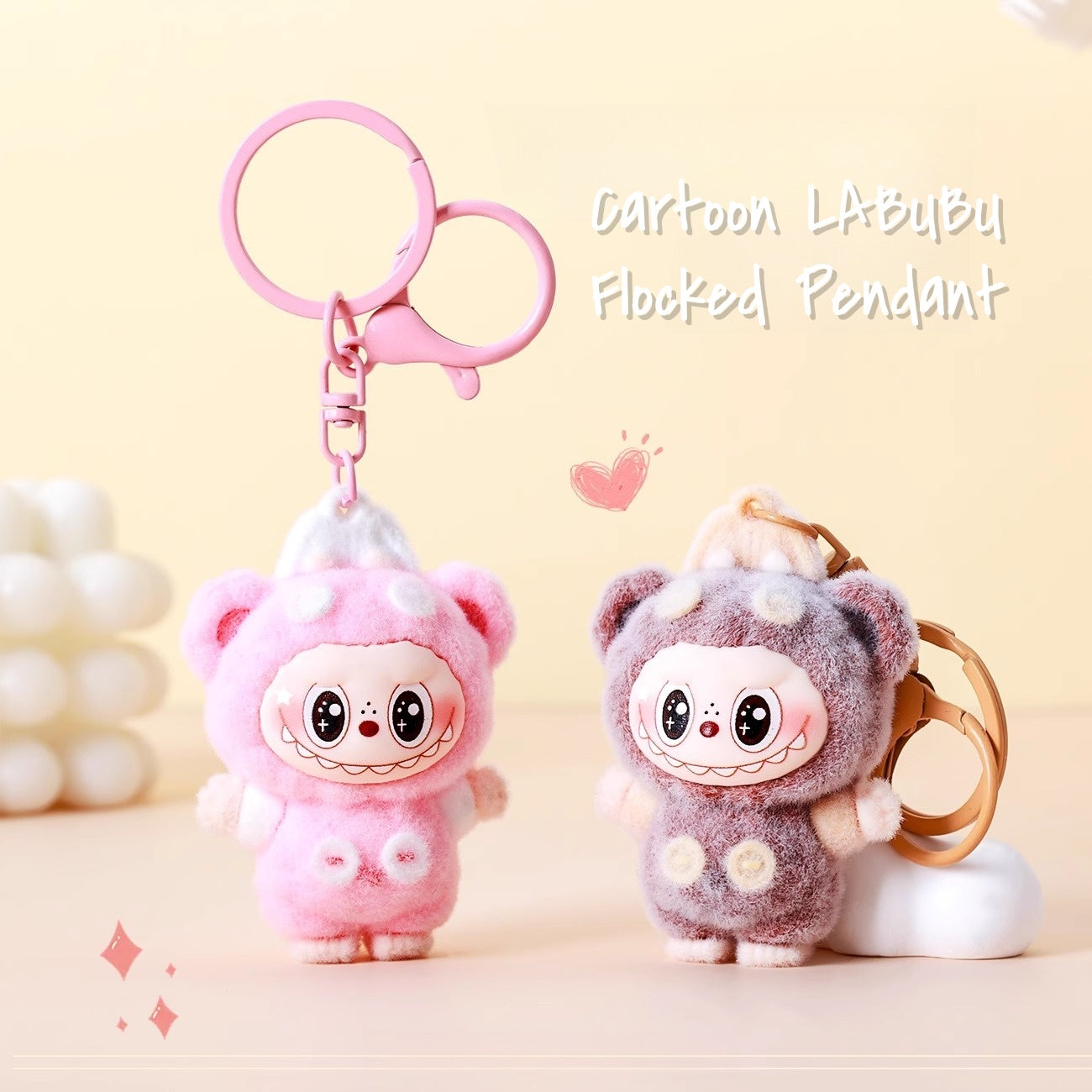 Cute Fluffy LABUBU Keychain - Cartoon Flocked Pendant for Bags & Keys