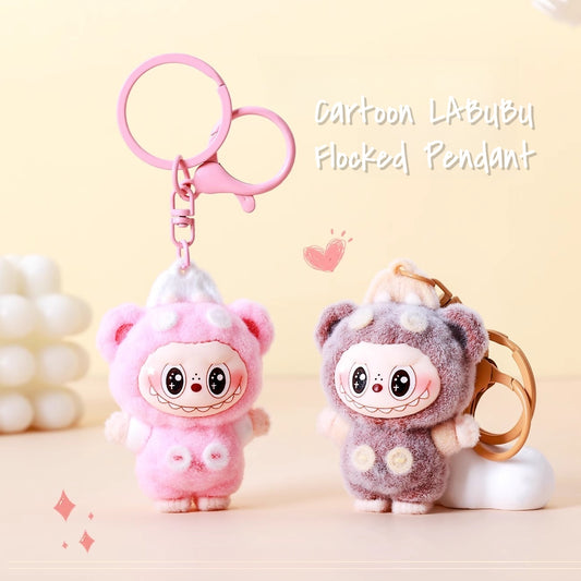 Cute Fluffy LABUBU Keychain - Cartoon Flocked Pendant for Bags & Keys