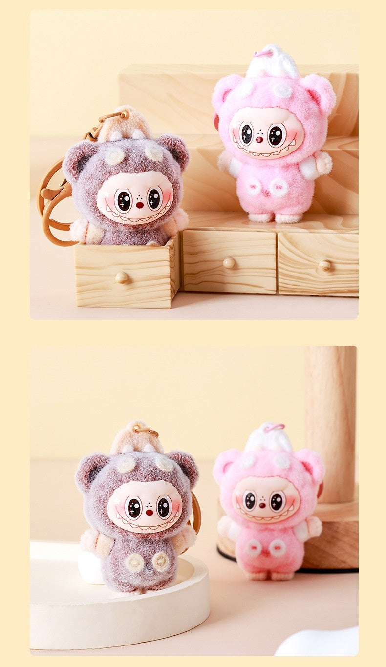 Cute Fluffy LABUBU Keychain - Cartoon Flocked Pendant for Bags & Keys