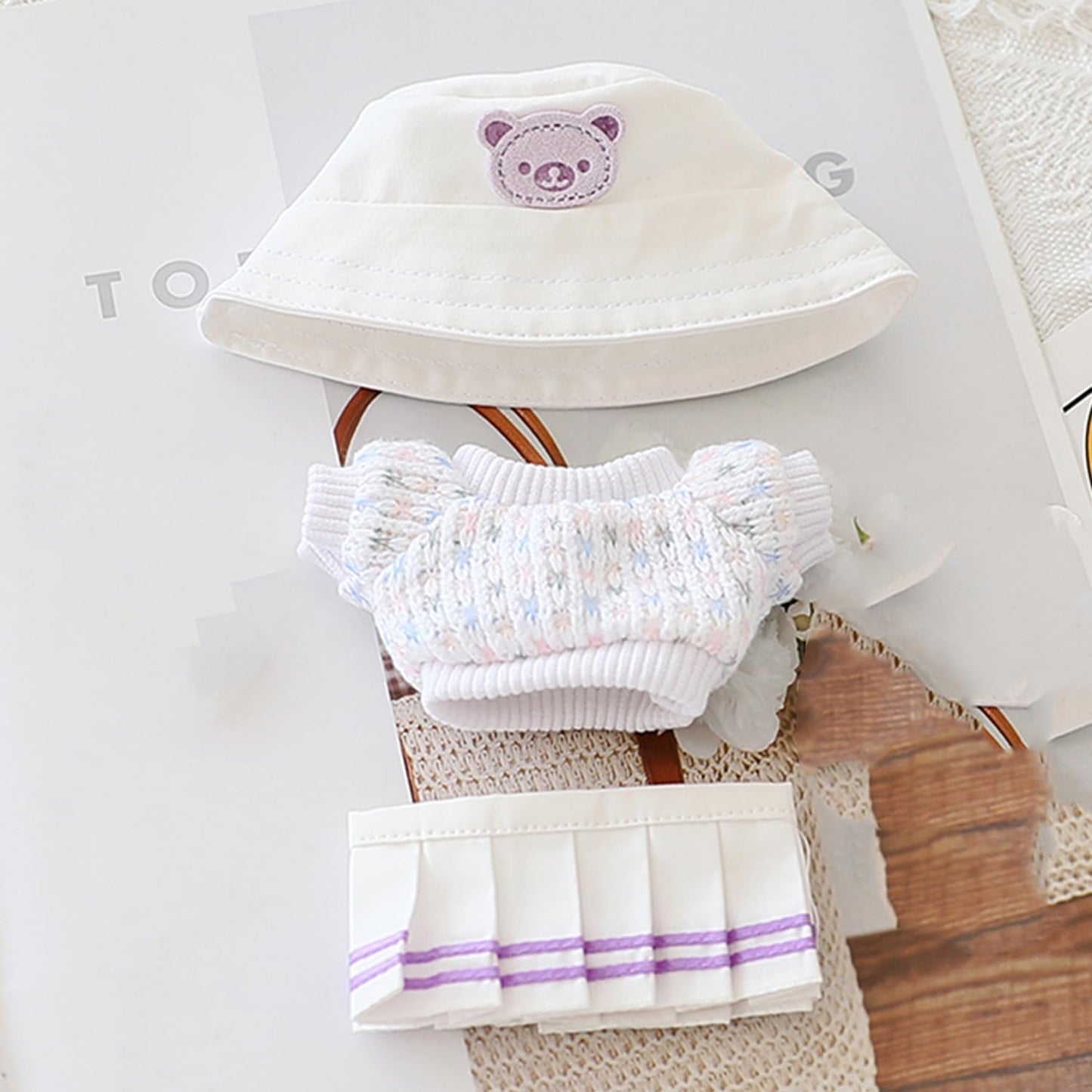 Clothes for 17cm LABUBU Sweater Clothes Accessories(No Doll Only Clothes), Stylish Outfit Suitable for 6.7inch (17cm) Doll Soft Clothing Replacement(WhiteA+hat+Dress)