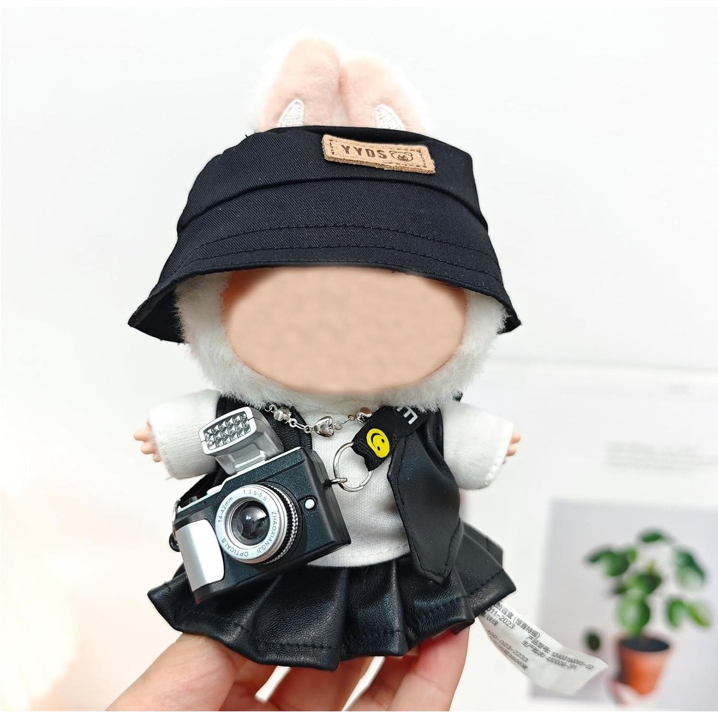 8-Piece Set Doll Clothes for LABUBU, Skirt, 2 Pcs Tops, Glasses, Necklace, Hat, Shoes, Camera, Premium Clothing Accessories Set, No Doll (Black)