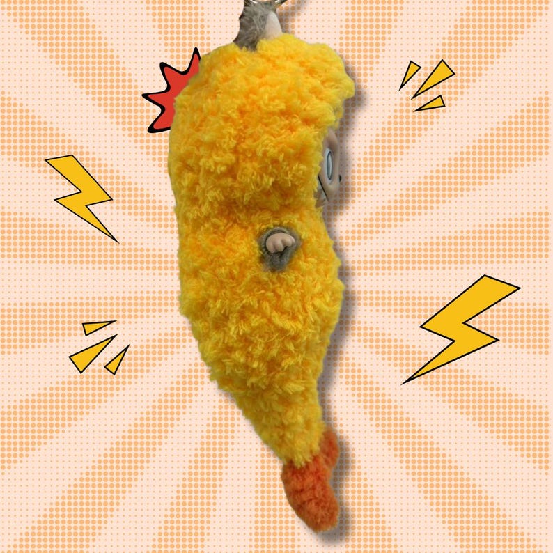 Handmade Fried Shrimp LABUBU Outfit – Fluffy Yellow Costume with Orange Tail | Unique Gift for Collectors | POP MART LABUBU Convenience Store Series