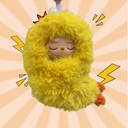 Handmade Fried Shrimp LABUBU Outfit – Fluffy Yellow Costume with Orange Tail | Unique Gift for Collectors | POP MART LABUBU Convenience Store Series