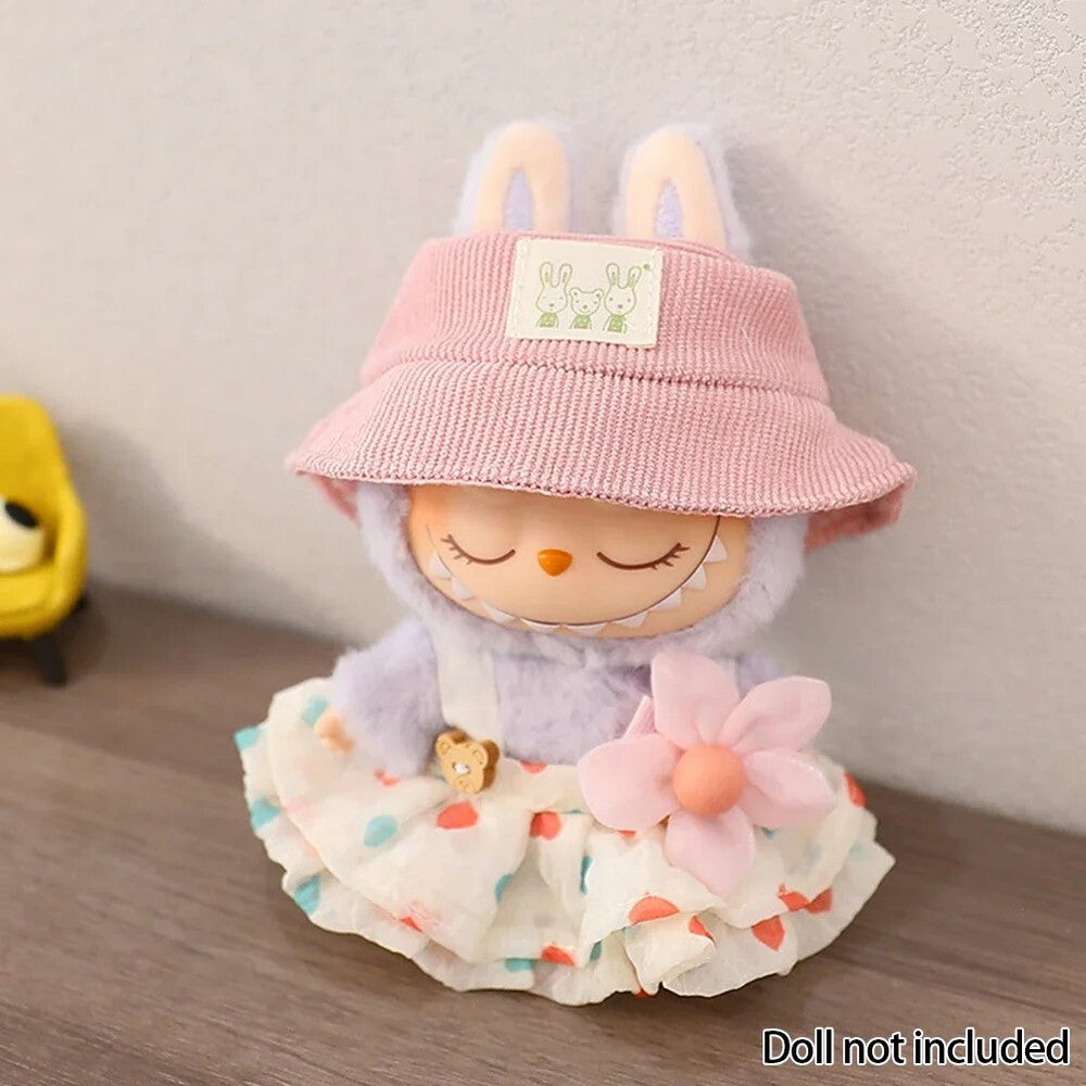 17cm Plush Doll LABUBU Clothes Outfits Wrinkled Skirt Flower Hairpin Set Fisherman Hat