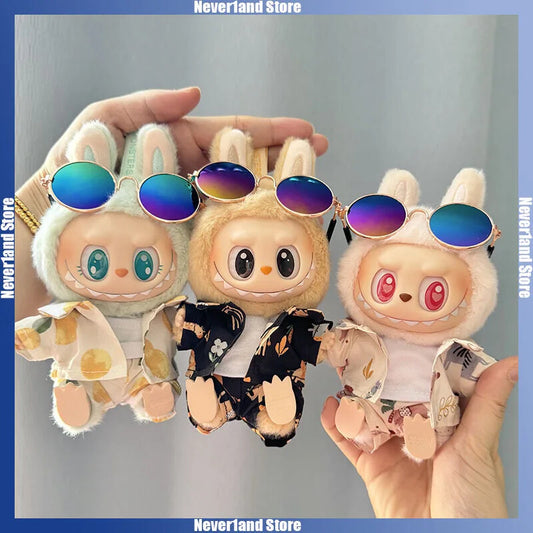Labubu Plush Doll Clothes 15/17cm Beach Resort Overalls Idol V1 V2 Outfit