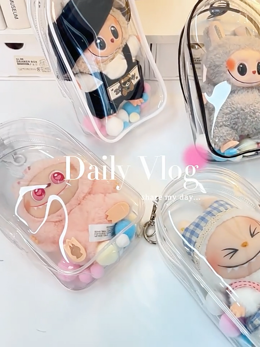 Fits 1,2,3 LABUBU Transparent Display Protector Bag w/ Keychain - NO DOLL
