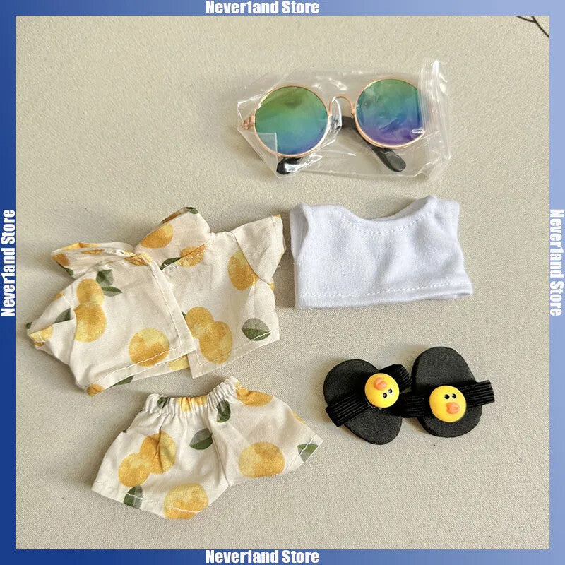 Labubu Plush Doll Clothes 15/17cm Beach Resort Overalls Idol V1 V2 Outfit