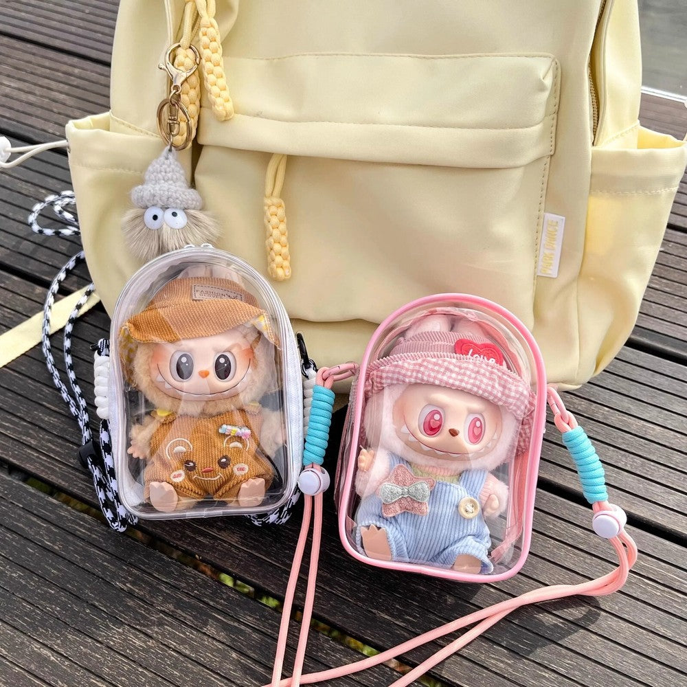 LABUBU 15/17cm Doll PVC Storage Bag Shoulder Case Dustproof Walk Bag Gift
