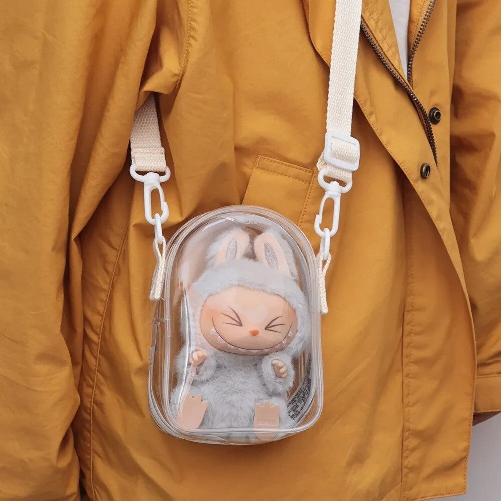 LABUBU 15/17cm Doll PVC Storage Bag Shoulder Case Dustproof Walk Bag Gift