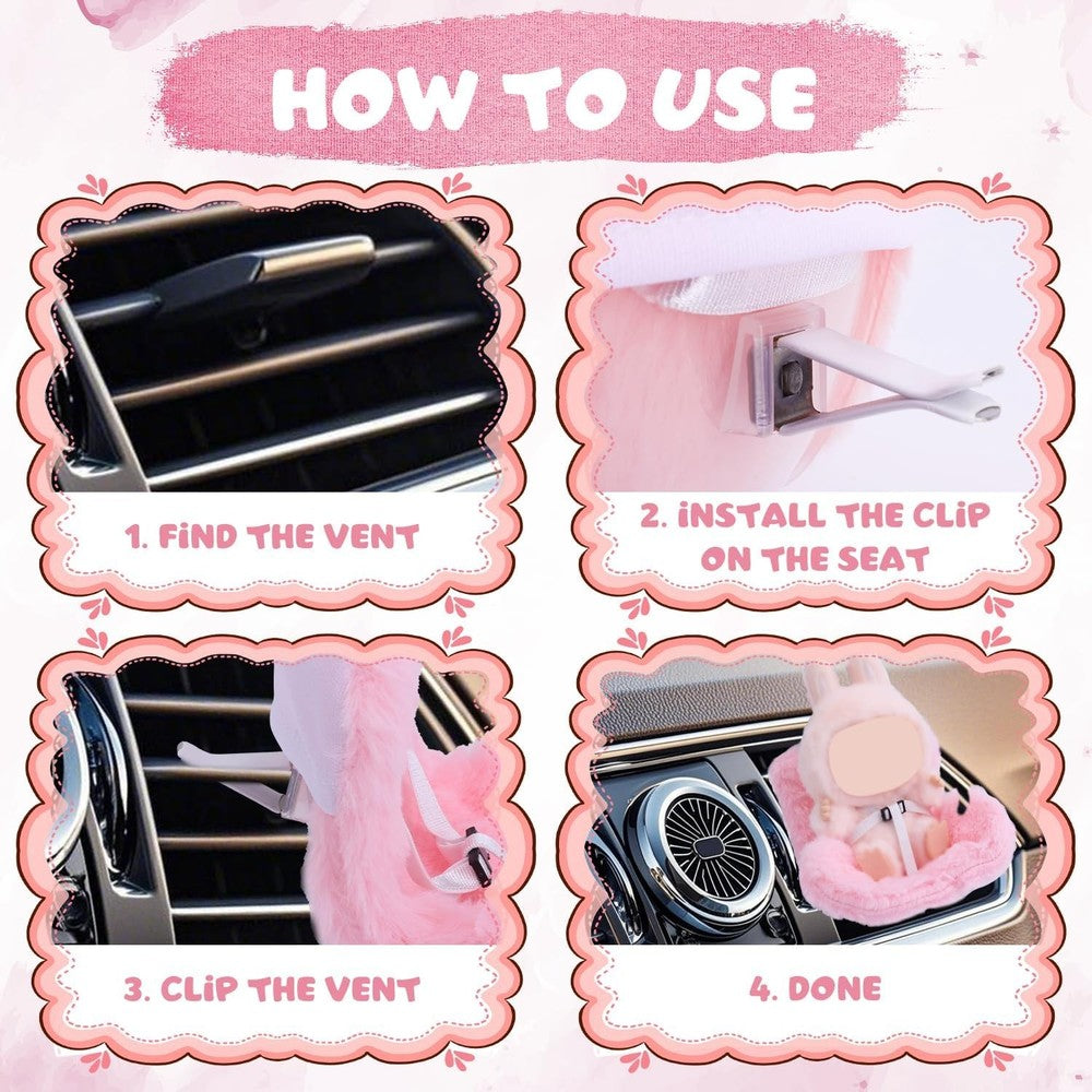 Doll Car Seat for LABUBU Safety Have A Seat Furry Pink Sofa Car Air Vents Clip