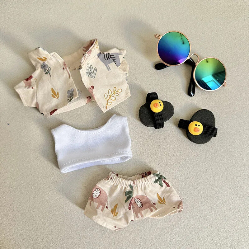 Labubu Plush Doll Clothes 15/17cm Beach Resort Overalls Idol V1 V2 Outfit