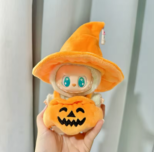 2PC LABUBU Halloween Costume Set Plush Orange Pumpkin Outfit 17CM LABUBU Clothes