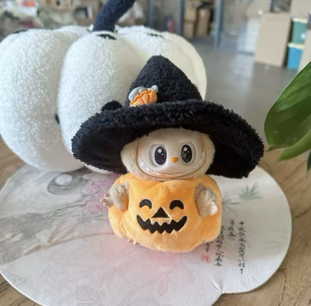 2PC LABUBU Halloween Costume Set Plush Orange Pumpkin Outfit 17CM LABUBU Clothes