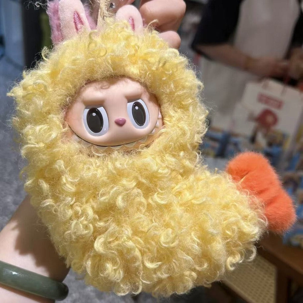 Cute LABUBU Doll Outfit Fried Shrimp Style Yellow Fluffy Coat Perfect For Decor - No Doll